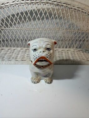 Vintage Ceramic Bulldog Condiment Jelly Jam Jar Japan Luster